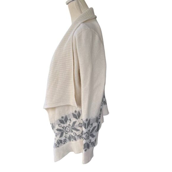 Lauren Ralph Lauren Wool Blend Snowflake Fair Isle Open Front Cardigan Size L - Picture 2 of 8